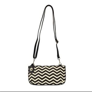 Joy Susan straw mini clutch Chevron Pattern Black and Cream Shoulder